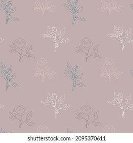 Seamless pattern from flowers of roses and leaves. Floral ornament is made in hand-drawn style. Design for textiles, paper, packaging, bedding made from colorful doodle elements. Vector illustration