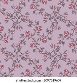 Seamless pattern from flowers of roses and leaves. The floral ornament. Design for textiles, paper, packaging, bed linen from colorful graphic elements. Vector illustration
