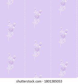 Seamless pattern with flowers roses on lavender background, vector floral illustration in vintage style