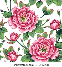 Seamless pattern of flowers roses on a white background