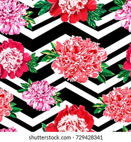 Seamless pattern of flowers roses peony.