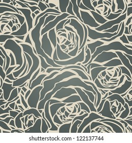 Seamless pattern with flowers roses, vector floral illustration in vintage style