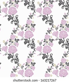 Seamless pattern with flowers roses, vector floral illustration in vintage style,damask pattern seamless.