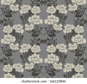 Seamless pattern with flowers roses, vector floral illustration in vintage style