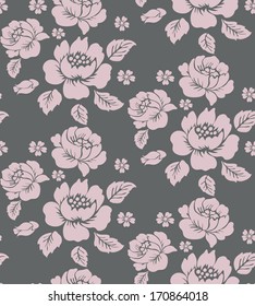 Seamless pattern with flowers roses, vector floral illustration in vintage style