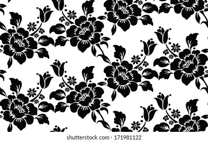 Seamless pattern with flowers roses, vector floral illustration in vintage style,damask pattern seamless.