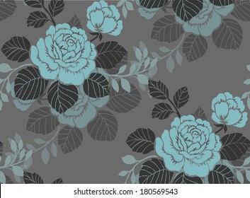 Seamless pattern with flowers roses, vector floral illustration in vintage style