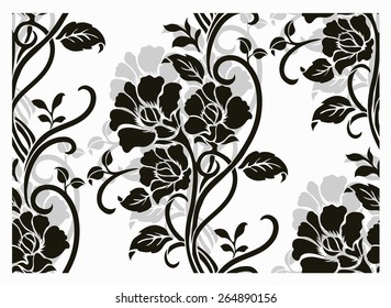 Seamless pattern with flowers roses, vector floral illustration in luxury style
