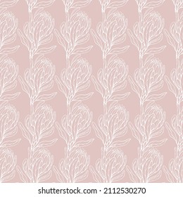 Seamless pattern with flowers of the royal protea.Simple floral background.Vector graphics.