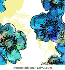 Seamless pattern with flowers . Simple freehand drawing . Darling, a child's drawing .