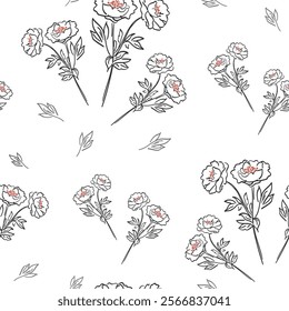 Seamless pattern with flowers. Sketch style drawing