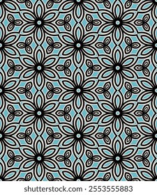 Seamless Pattern - Flowers (Soft Blue, Cream, Black) - Repeating Vector Image; Easily Editable; Endless Design; Colorful lIlustration. Print for Gift Paper, Packaging, etc.