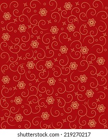 Seamless, pattern  flowers and spiral on a red  background, vector illustration