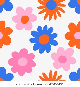 Seamless pattern with flowers. Spring mood. Cute flowers. Retro background for design and card, covers, package, wrapping paper.