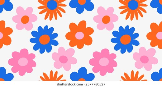 Seamless pattern with flowers. Spring mood. Cute flowers. Retro background for design and card, covers, package, wrapping paper.