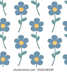 Seamless pattern Flowers. Spring, Summer, flowers, tulips, sunflower, forget-me-nots, twigs, leaves. Nature. Festive background for fabric design, packaging