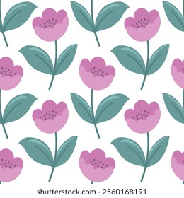 Seamless pattern Flowers. Spring, Summer, flowers, tulips, sunflower, forget-me-nots, twigs, leaves. Nature. Festive background for fabric design, packaging