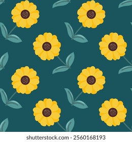 Seamless pattern Flowers. Spring, Summer, flowers, tulips, sunflower, forget-me-nots, twigs, leaves. Nature. Festive background for fabric design, packaging