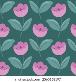 Seamless pattern Flowers. Spring, Summer, flowers, tulips, sunflower, forget-me-nots, twigs, leaves. Nature. Festive background for fabric design, packaging