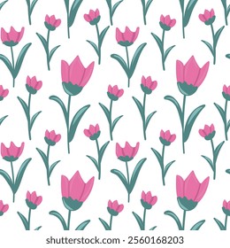 Seamless pattern Flowers. Spring, Summer, flowers, tulips, sunflower, forget-me-nots, twigs, leaves. Nature. Festive background for fabric design, packaging