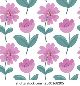 Seamless pattern Flowers. Spring, Summer, flowers, tulips, sunflower, forget-me-nots, twigs, leaves. Nature. Festive background for fabric design, packaging