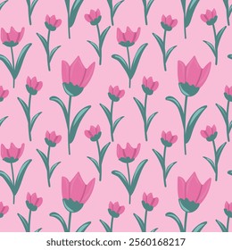 Seamless pattern Flowers. Spring, Summer, flowers, tulips, sunflower, forget-me-nots, twigs, leaves. Nature. Festive background for fabric design, packaging