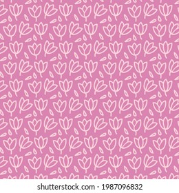 seamless pattern of flowers, stems and leaves for background
