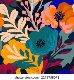 Seamless pattern. Flowers in the style of Matisse paintings. 