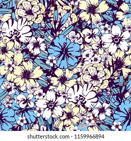 Seamless pattern with flowers. Summer print. Floral background. Fabric design, wallpaper