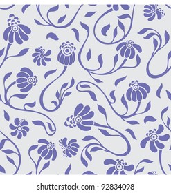A seamless pattern of flowers swirl around creating great pattern.