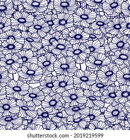 Seamless pattern of Flowers Terry Calibrachoa. Stock vector illustration eps10, outline hand drawing