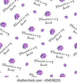 Seamless pattern with flowers and text, low poly illustration, background with roses, perfect floral pattern for cover, card, cartoon, fabric and interior design, flower design, vector illustration