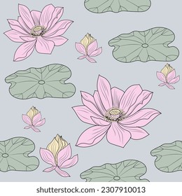 Seamless pattern with flowers. Textile background, line graphics.