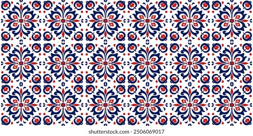 Seamless pattern of flowers texture ornament design in red - blue tones