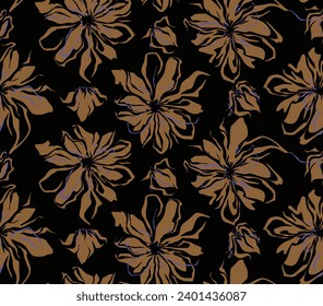 Seamless pattern of flowers with textured abstract art textile flower design.