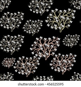 seamless pattern with flowers tree the silhouette graphics vector illustration