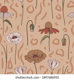 seamless pattern with flowers in trendy brown colors
