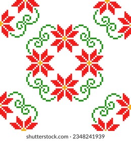 seamless pattern with flowers. tribal pattern. local fabric pattern. pixel pattern. cross stitch. christmas