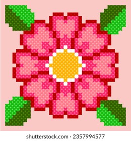 seamless pattern with flowers. tribal pattern. local fabric pattern. pixel pattern. cross stitch