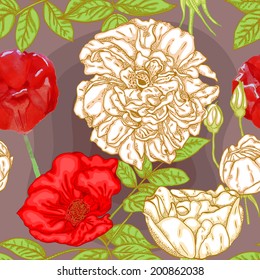 Seamless pattern with flowers: tulip, briar