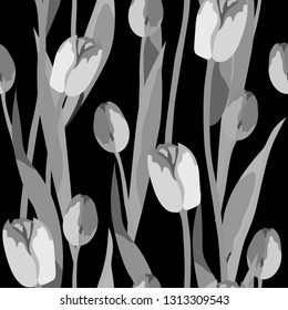 seamless pattern with flowers of tulips and in gray colors
