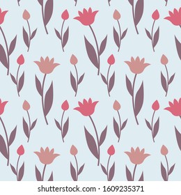 Seamless pattern with flowers tulips in pastel colors. Summer floral background. Vector illustration EPS10