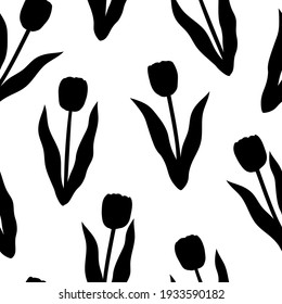 Flores de patrón sin foco tulipanes silhouettes ilustración vectorial	