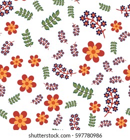 seamless pattern with flowers and twigs