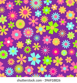 Seamless pattern of flowers in various colors and shapes