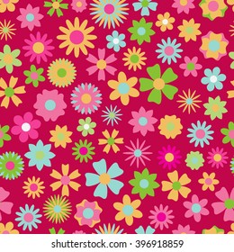 Seamless pattern of flowers in various colors and shapes