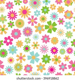 Seamless pattern of flowers in various colors and shapes