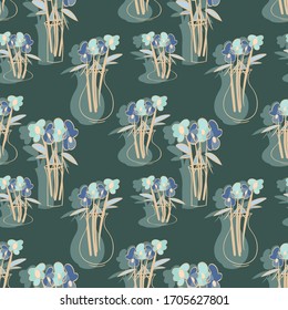 Seamless Pattern of Flowers in Vase. Hand Drawn Illustration.