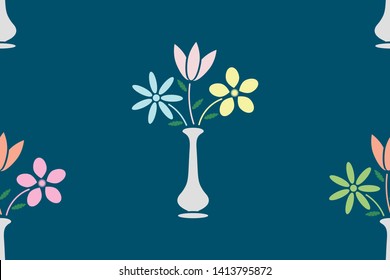 Seamless pattern.  Flowers in the vase, pastel color. Vector, illustration.