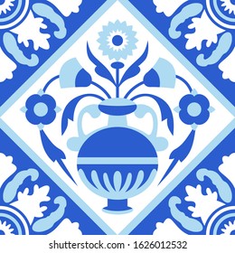 Seamless pattern with flowers and vase. Vector illustration. 